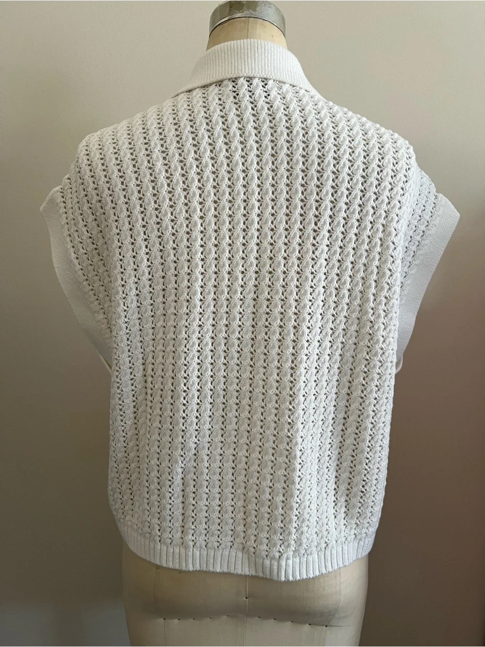 LOFT Cream Openwork Knit Polo-Style Vest - Picture 3 of 7